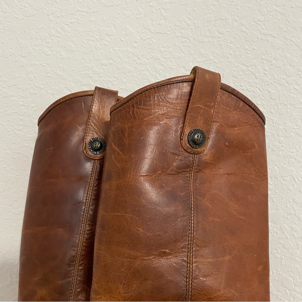 Frye Cognac Brown Leather Mid-Calf Heeled Boots - Picture 5 of 15
